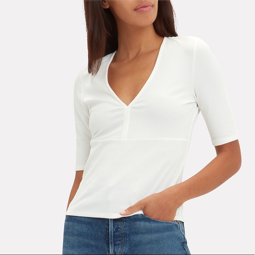 INTERMIX Elyse Deep V Neck Top in White - Size P (XS)